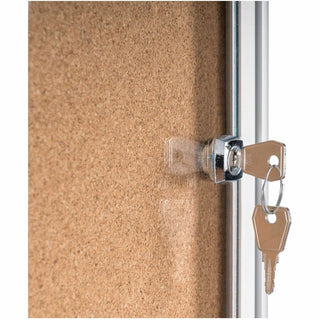 Slim-Line Enclosed Cork Bulletin Board, One Door, 47 x 38, Tan Surface, Aluminum Frame