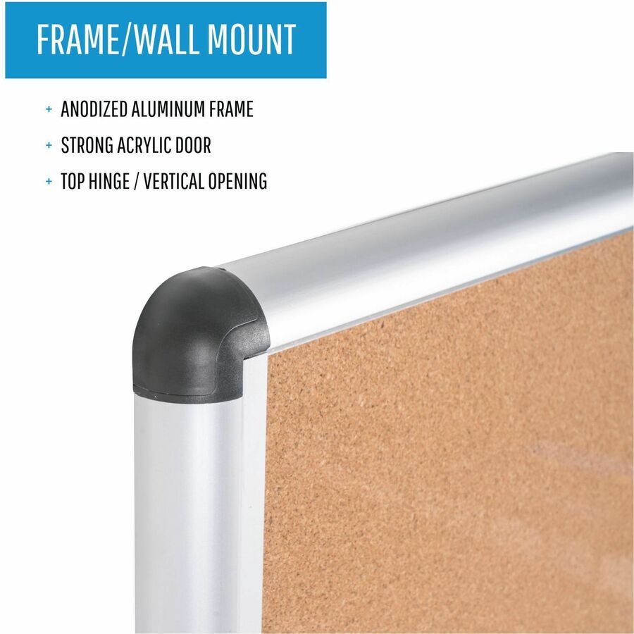 Slim-Line Enclosed Cork Bulletin Board, One Door, 47 x 38, Tan Surface, Aluminum Frame