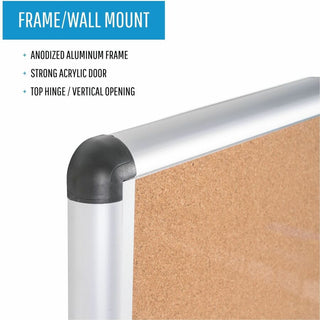 Slim-Line Enclosed Cork Bulletin Board, One Door, 47 x 38, Tan Surface, Aluminum Frame