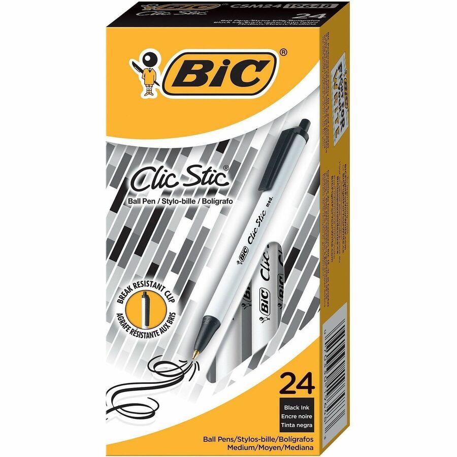 BIC Clic Stic Retractable Ballpoint Pens, Sold as 1 Box, 24 Each per Box