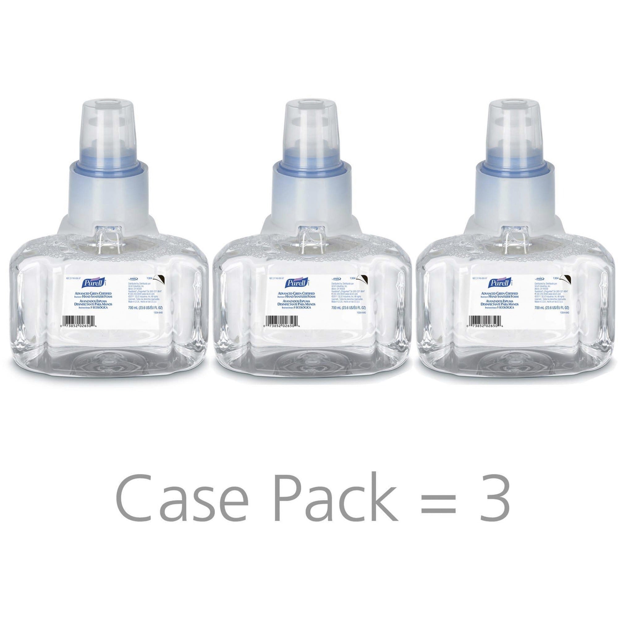 PURELL Hand Sanitizer Foam Refill - 23.7 fl oz (700 mL) - Hands-free Dispenser - Kill Germs - Hand, Skin - Clear - Eco-friendly - 3 / Carton