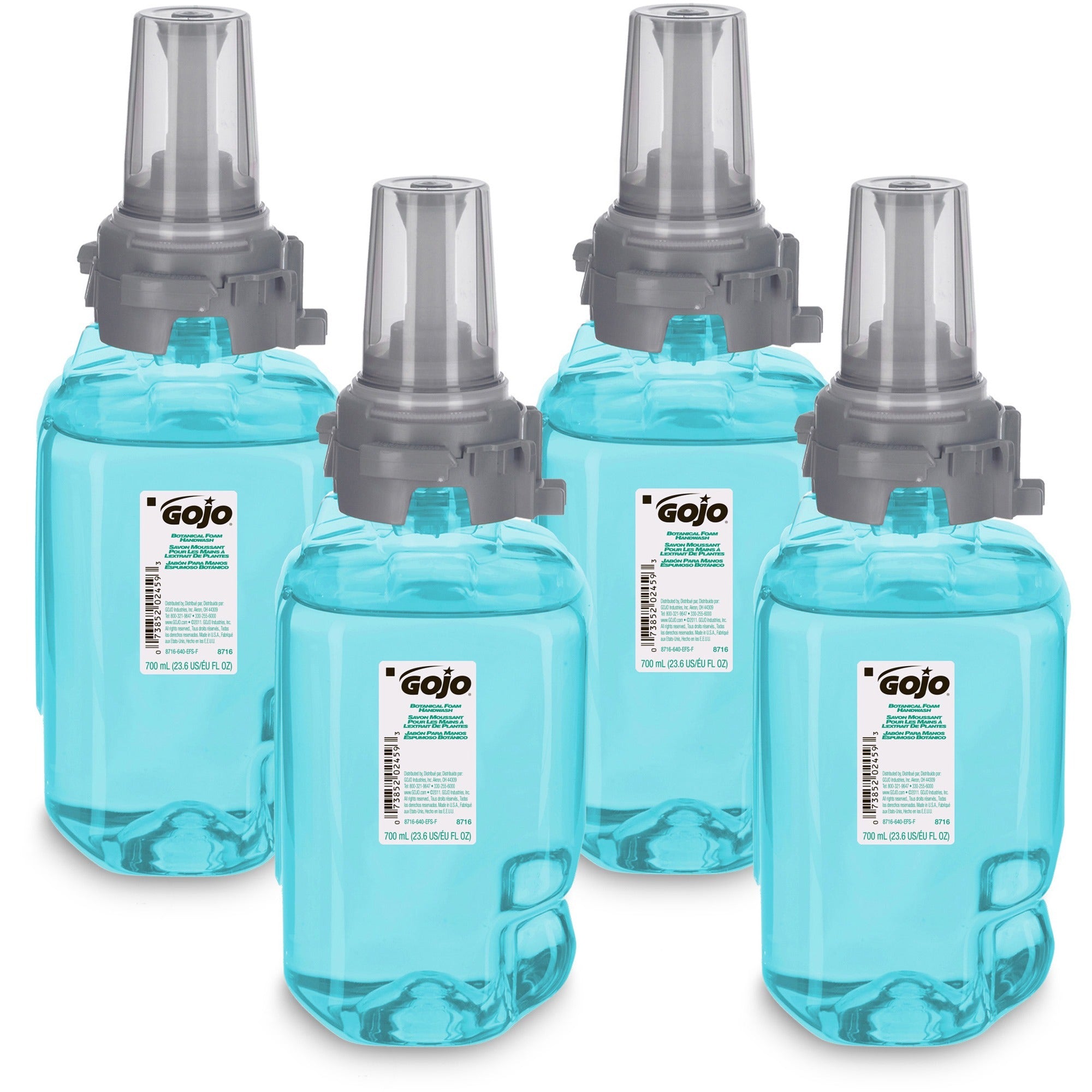 gojo-adx-7-dispenser-refill-botanical-foam-soap-botanical-scentfor-237-fl-oz-700-ml-pump-bottle-dispenser-skin-hand-moisturizing-emerald-green-rich-lather-bio-based-4-carton_goj871604ct - 1
