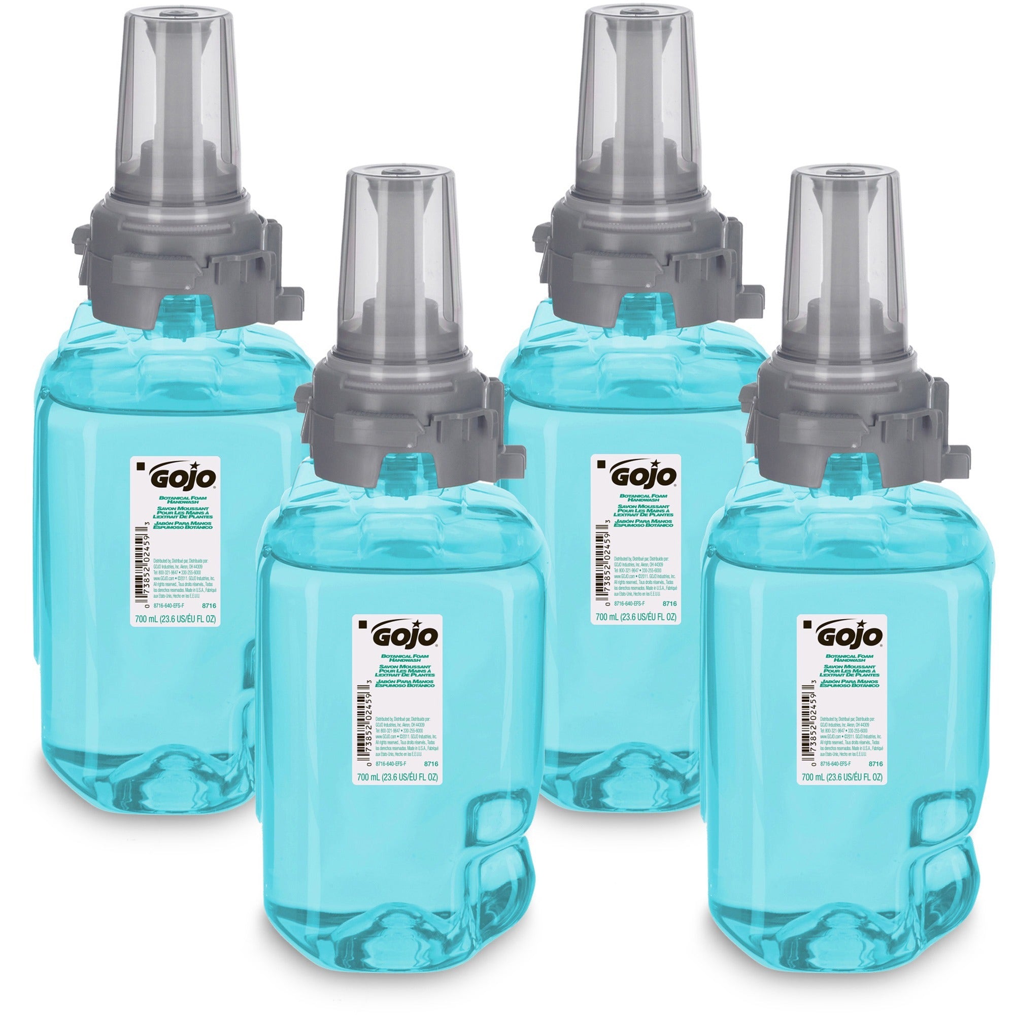 Gojo ADX-7 Dispenser Refill Botanical Foam Soap - Botanical ScentFor - 23.7 fl oz (700 mL) - Pump Bottle Dispenser - Skin, Hand - Moisturizing - Emerald Green - Rich Lather, Bio-based - 4 / Carton
