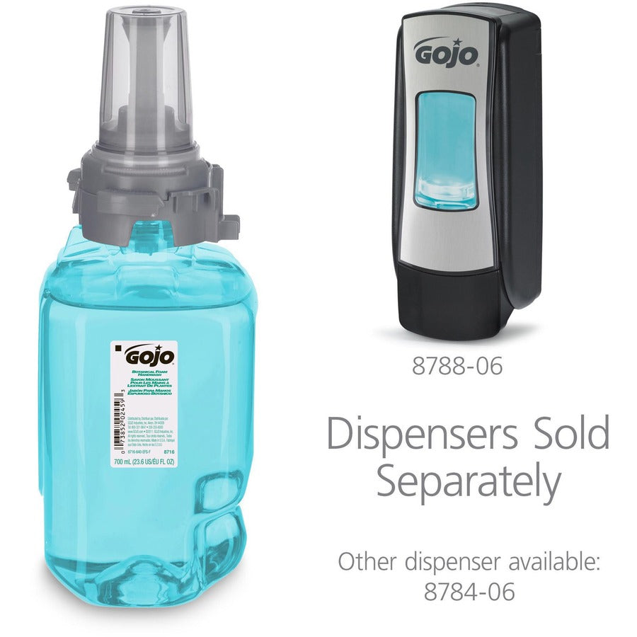 gojo-adx-7-dispenser-refill-botanical-foam-soap-botanical-scentfor-237-fl-oz-700-ml-pump-bottle-dispenser-skin-hand-moisturizing-emerald-green-rich-lather-bio-based-4-carton_goj871604ct - 5