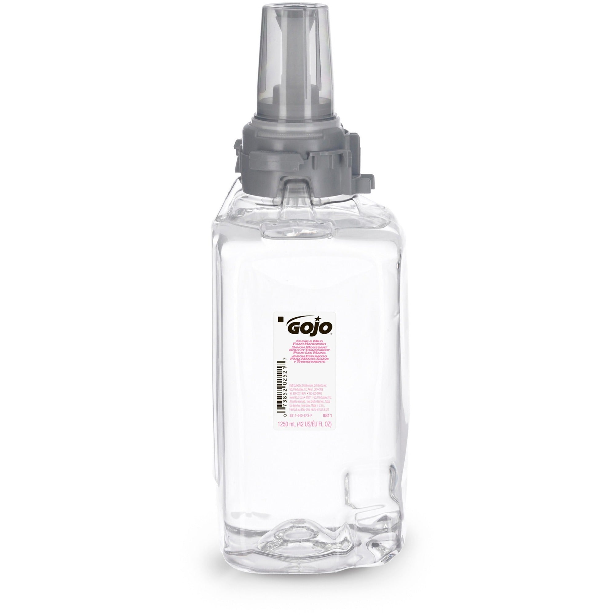 Gojo ADX-12 Clear/Mild Handwash Refill - 42.3 fl oz (1250 mL) - Push Pump Dispenser - Hand, Skin - Moisturizing - Clear - Dye-free, Fragrance-free, Rich Lather, Bio-based - 3 / Carton