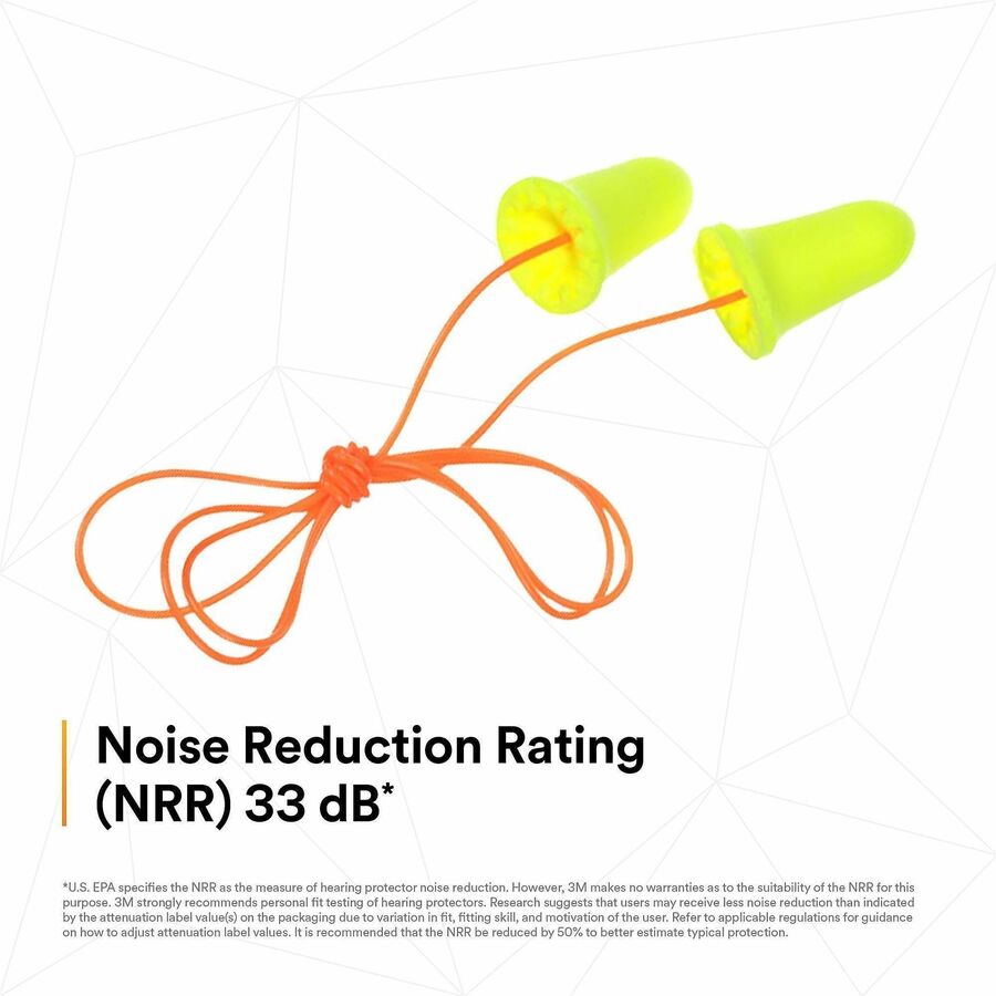 E-A-R soft FX Corded Earplugs - Noise Protection - Foam, Polyurethane - Yellow - Disposable, Corded - 200 / Box