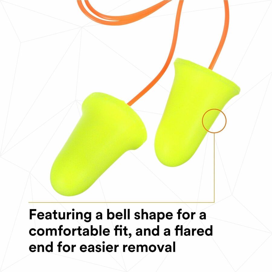 E-A-R soft FX Corded Earplugs - Noise Protection - Foam, Polyurethane - Yellow - Disposable, Corded - 200 / Box