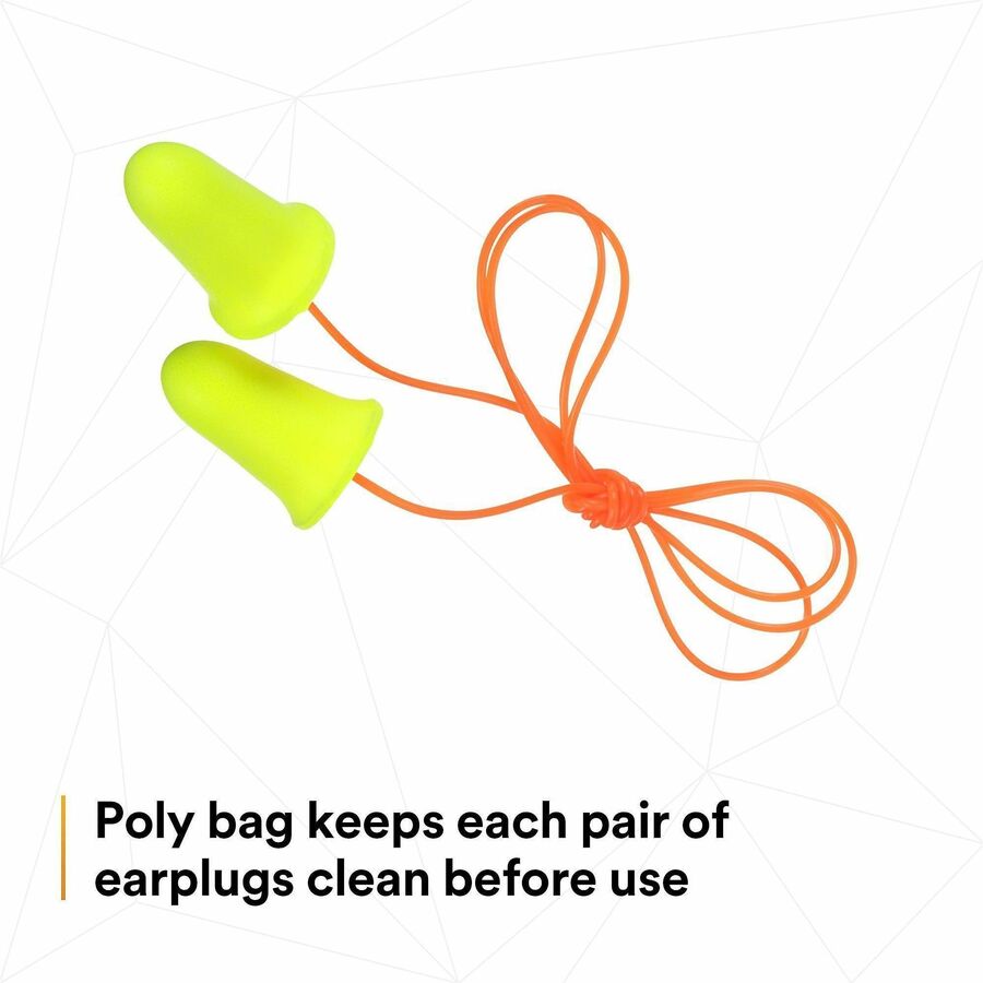E-A-R soft FX Corded Earplugs - Noise Protection - Foam, Polyurethane - Yellow - Disposable, Corded - 200 / Box
