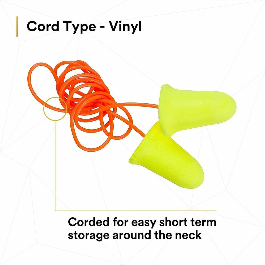 E-A-R soft FX Corded Earplugs - Noise Protection - Foam, Polyurethane - Yellow - Disposable, Corded - 200 / Box
