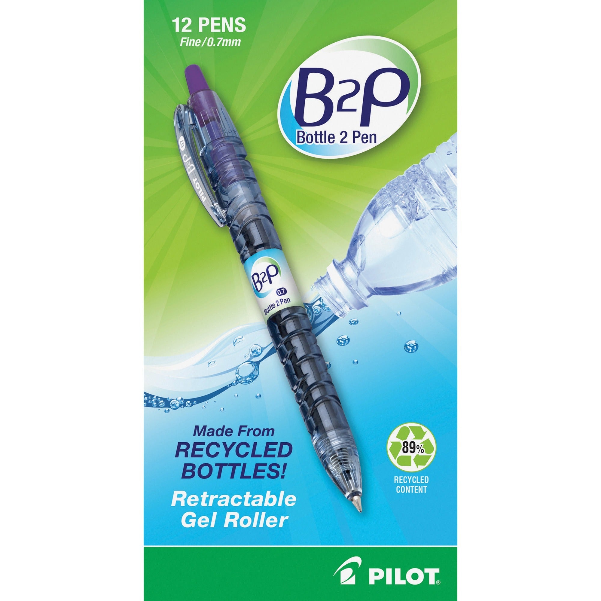 B2P Bottle-2-Pen Recycled Gel Pen, Retractable, Fine 0.7 mm, Purple Ink, Translucent Blue Barrel