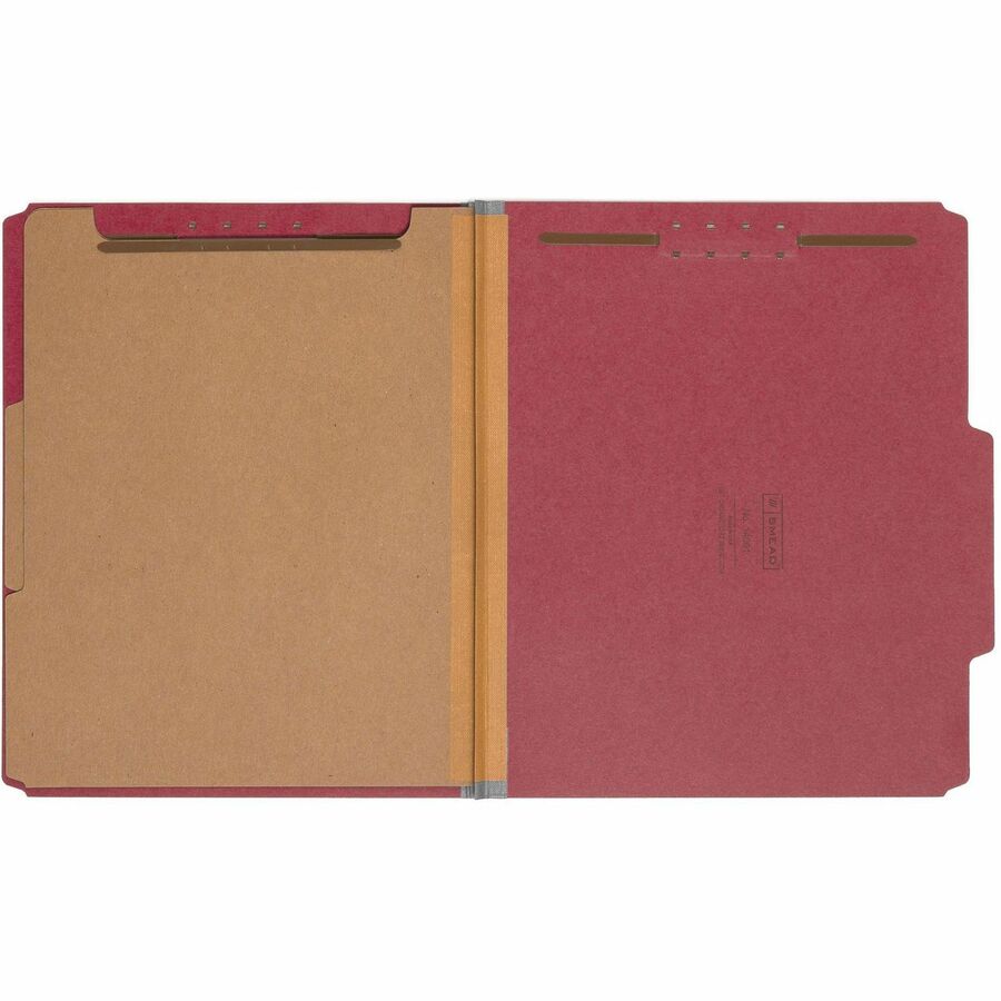 Recycled Pressboard Classification Folders, 2" Expansion, 2 Dividers, 6 Fasteners, Letter Size, Bright Red, 10/Box