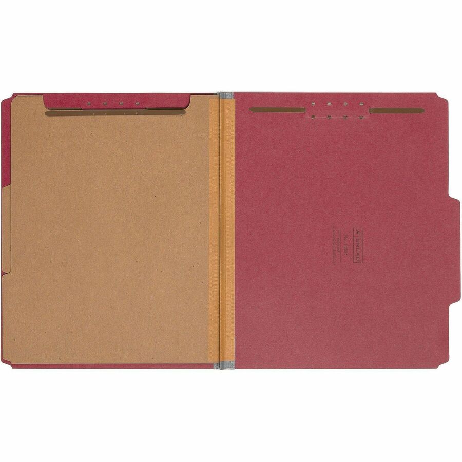 Recycled Pressboard Classification Folders, 2" Expansion, 2 Dividers, 6 Fasteners, Letter Size, Bright Red, 10/Box