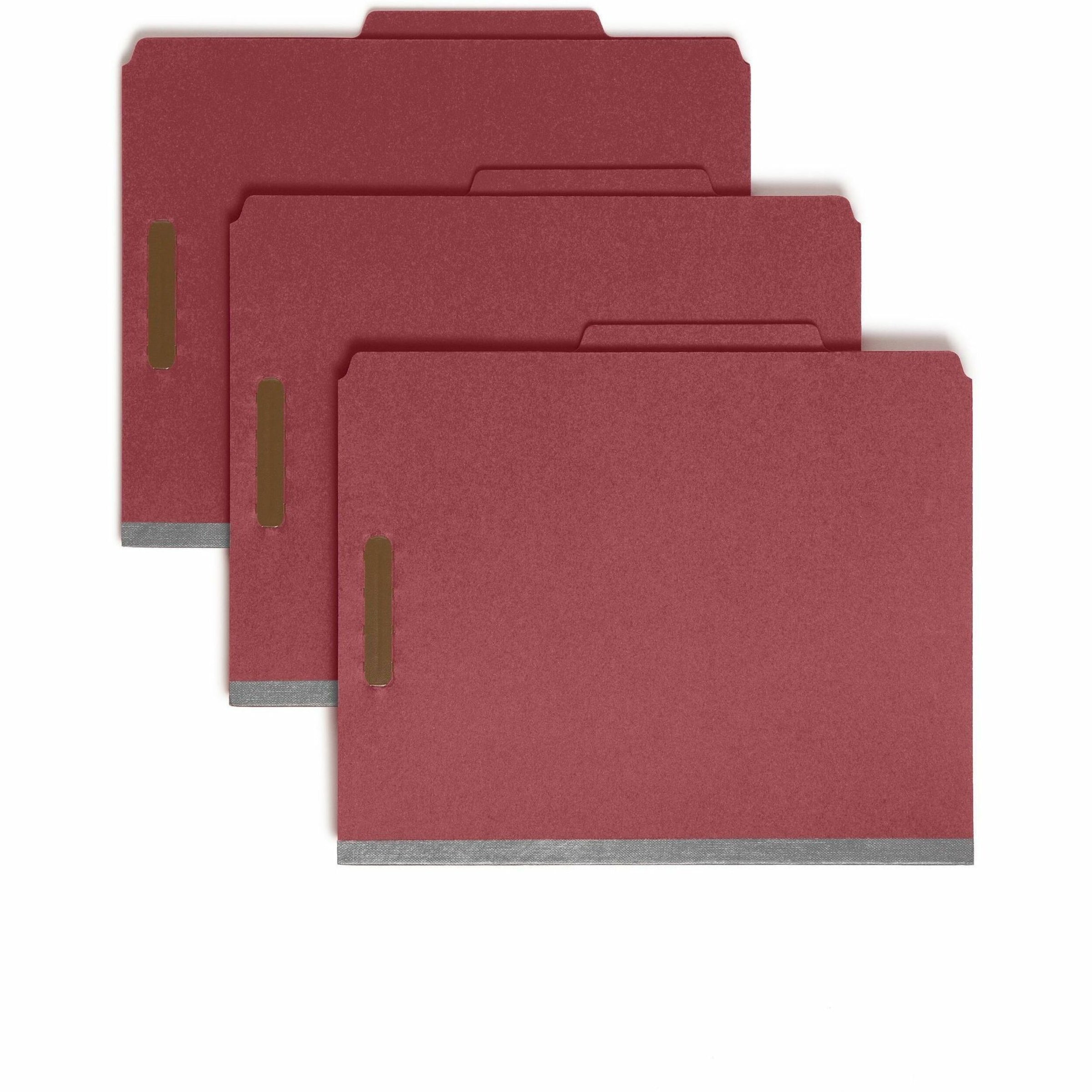 Recycled Pressboard Classification Folders, 2" Expansion, 2 Dividers, 6 Fasteners, Letter Size, Bright Red, 10/Box