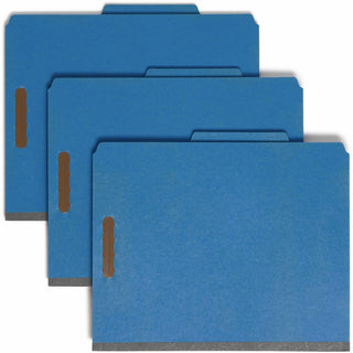Recycled Pressboard Classification Folders, 2" Expansion, 2 Dividers, 6 Fasteners, Letter Size, Dark Blue, 10/Box
