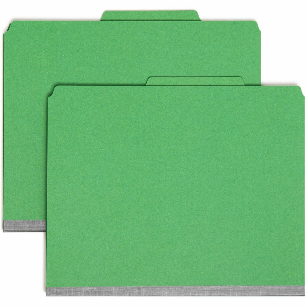 Recycled Pressboard Classification Folders, 2" Expansion, 2 Dividers, 6 Fasteners, Letter Size, Green Exterior, 10/Box