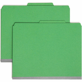 Recycled Pressboard Classification Folders, 2" Expansion, 2 Dividers, 6 Fasteners, Letter Size, Green Exterior, 10/Box