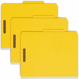 Recycled Pressboard Classification Folders, 2" Expansion, 2 Dividers, 6 Fasteners, Letter Size, Yellow Exterior, 10/Box