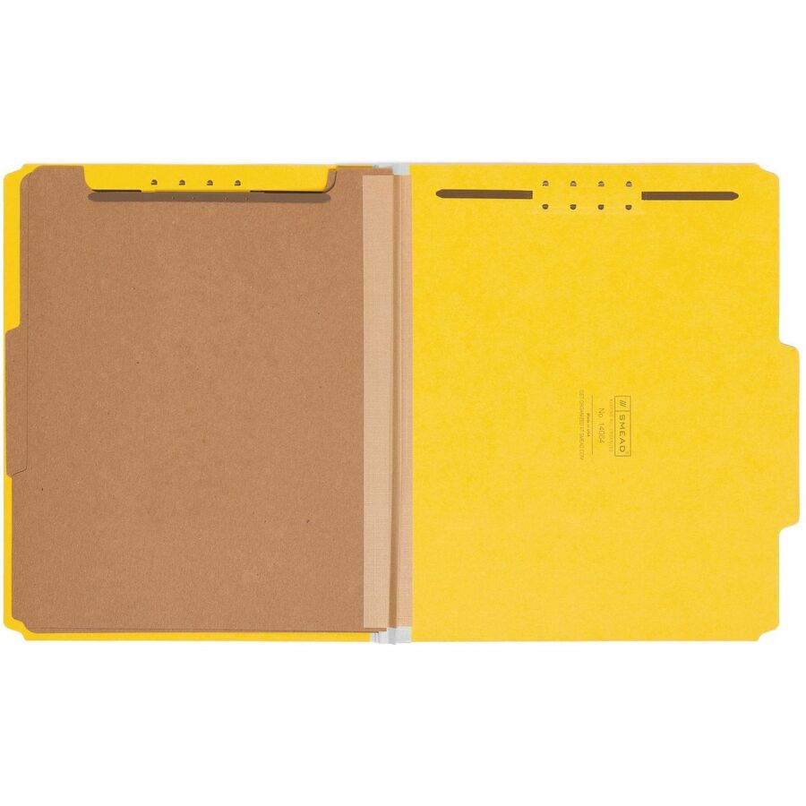 Recycled Pressboard Classification Folders, 2" Expansion, 2 Dividers, 6 Fasteners, Letter Size, Yellow Exterior, 10/Box