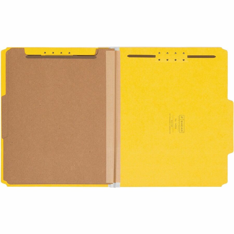 Recycled Pressboard Classification Folders, 2" Expansion, 2 Dividers, 6 Fasteners, Letter Size, Yellow Exterior, 10/Box