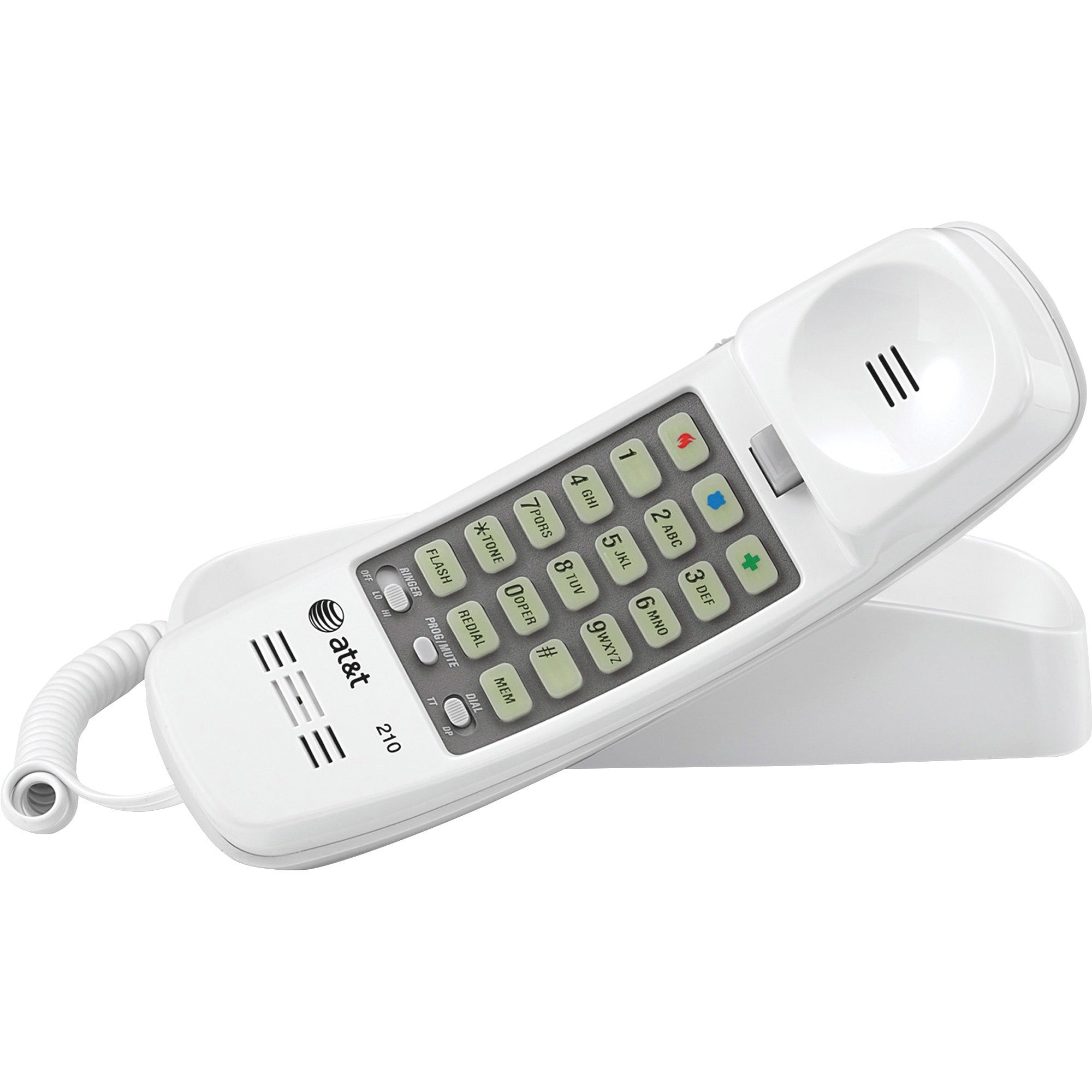 AT&T 210 Corded Trimline Phone with Speed Dial and Memory Buttons, White, Sold as 1 Each
