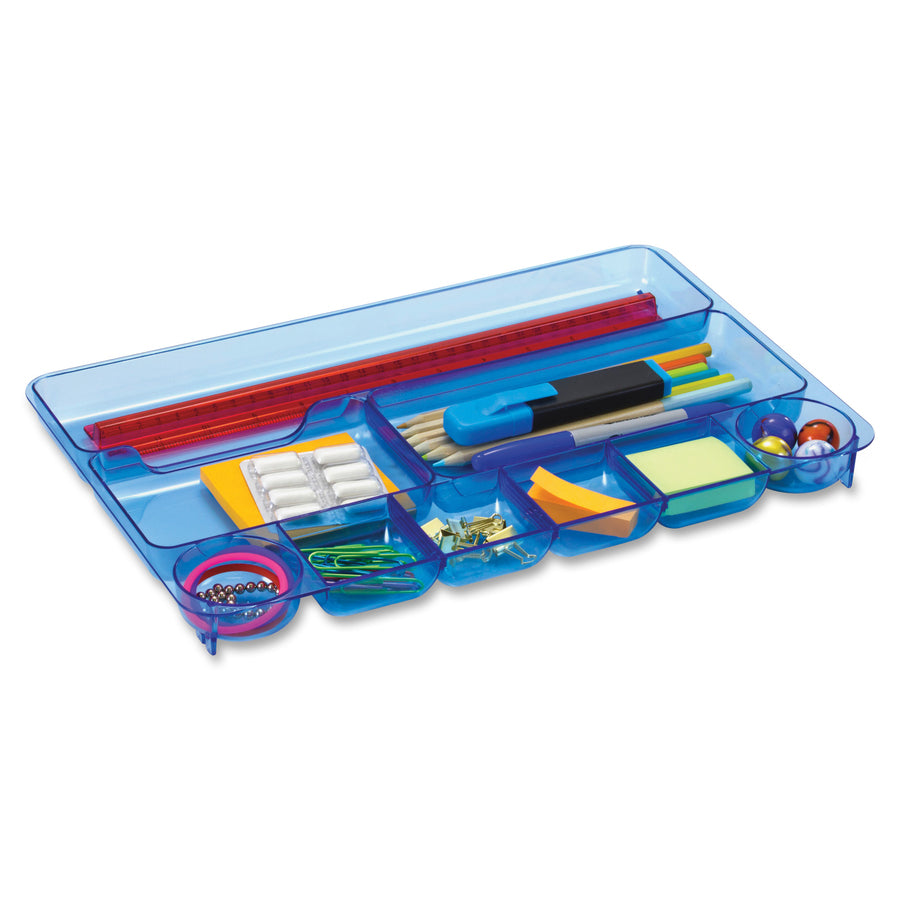 Officemate Blue Glacier Drawer Tray - 9 Compartment(s) - 1.1" Height x 14" Width x 9" DepthDesktop - Transparent Blue - 1 Each - 