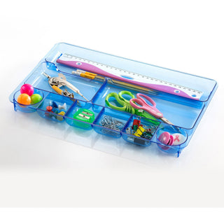 Officemate Blue Glacier Drawer Tray - 9 Compartment(s) - 1.1" Height x 14" Width x 9" DepthDesktop - Transparent Blue - 1 Each - 