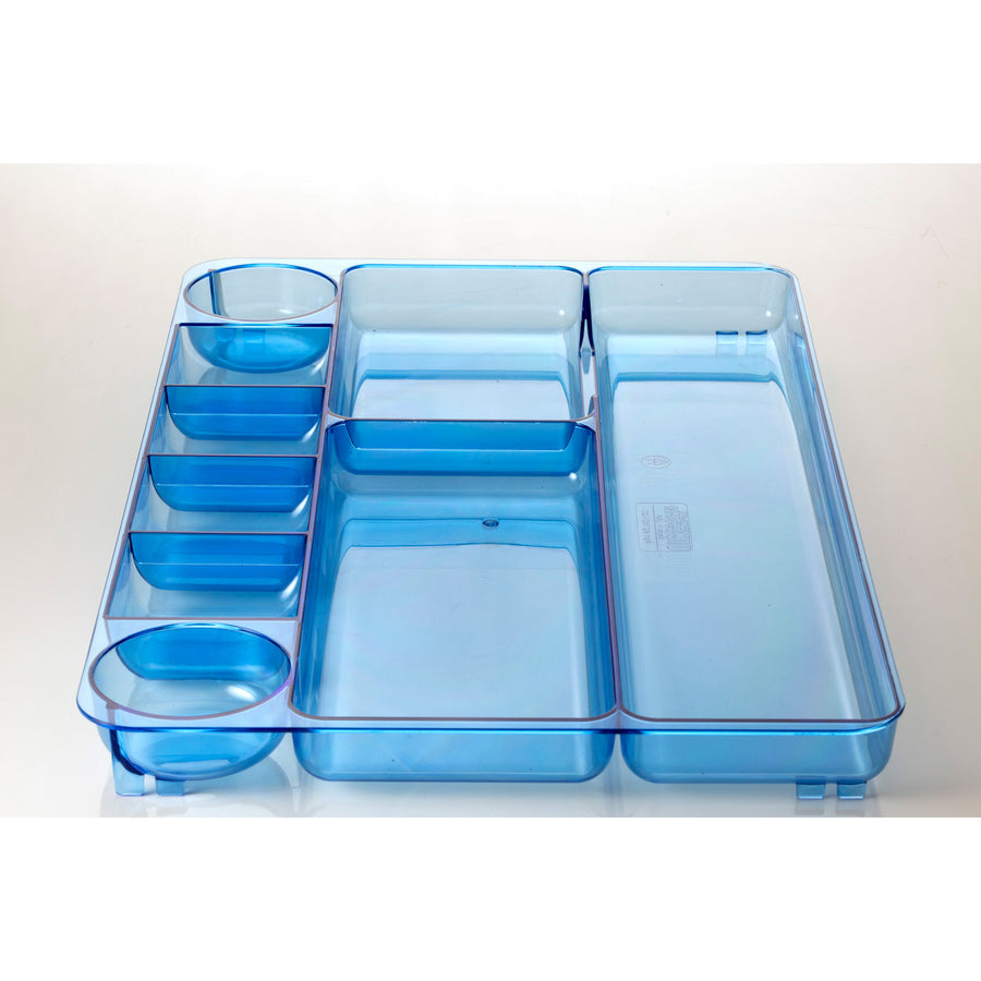 Officemate Blue Glacier Drawer Tray - 9 Compartment(s) - 1.1" Height x 14" Width x 9" DepthDesktop - Transparent Blue - 1 Each - 