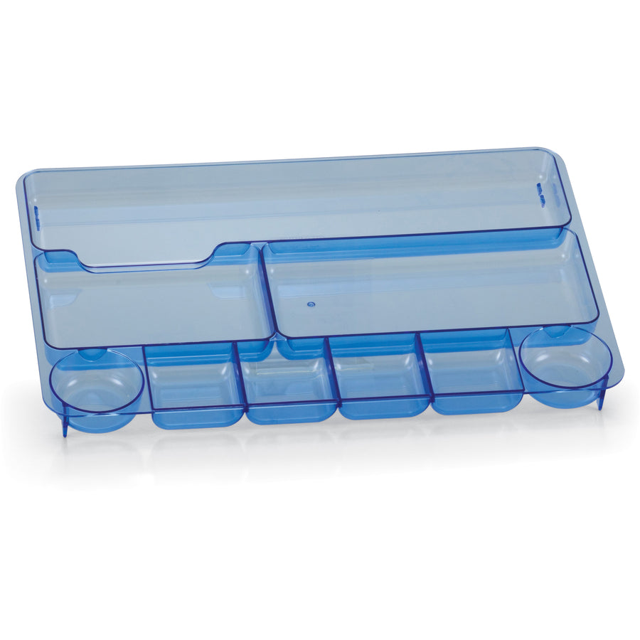 Officemate Blue Glacier Drawer Tray - 9 Compartment(s) - 1.1" Height x 14" Width x 9" DepthDesktop - Transparent Blue - 1 Each - 