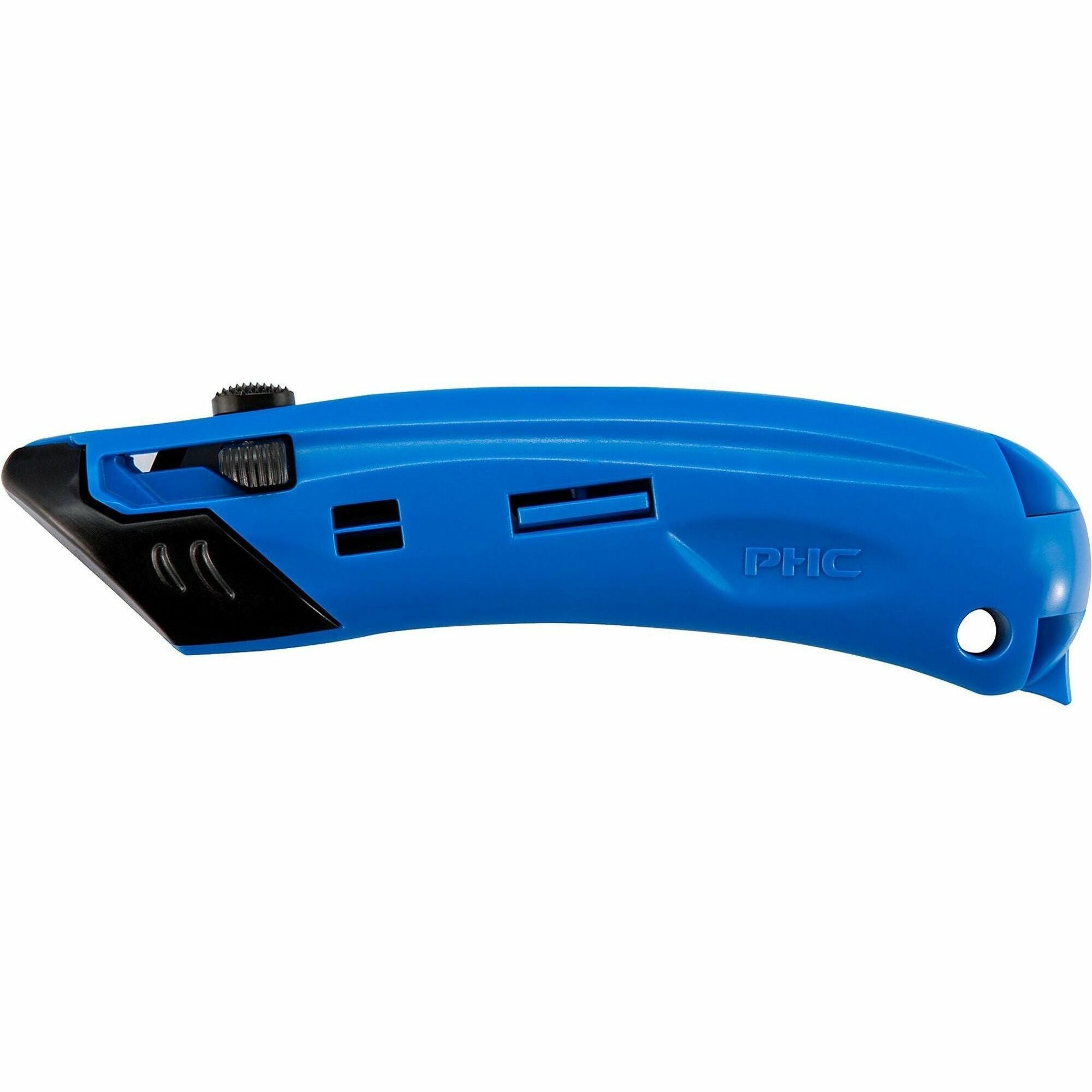 Safety First System Pacific EZ4 Self-retractable Guarded Safety Cutter - Self-retractable, Safety Guard, Spring-loaded Blade, Finger Guard, Durable, Lightweight, Ergonomic Handle - Plastic - Black, Blue - 1 Each - 1