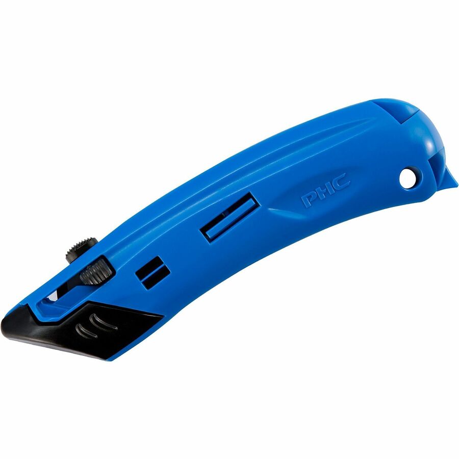 Safety First System Pacific EZ4 Self-retractable Guarded Safety Cutter - Self-retractable, Safety Guard, Spring-loaded Blade, Finger Guard, Durable, Lightweight, Ergonomic Handle - Plastic - Black, Blue - 1 Each - 4