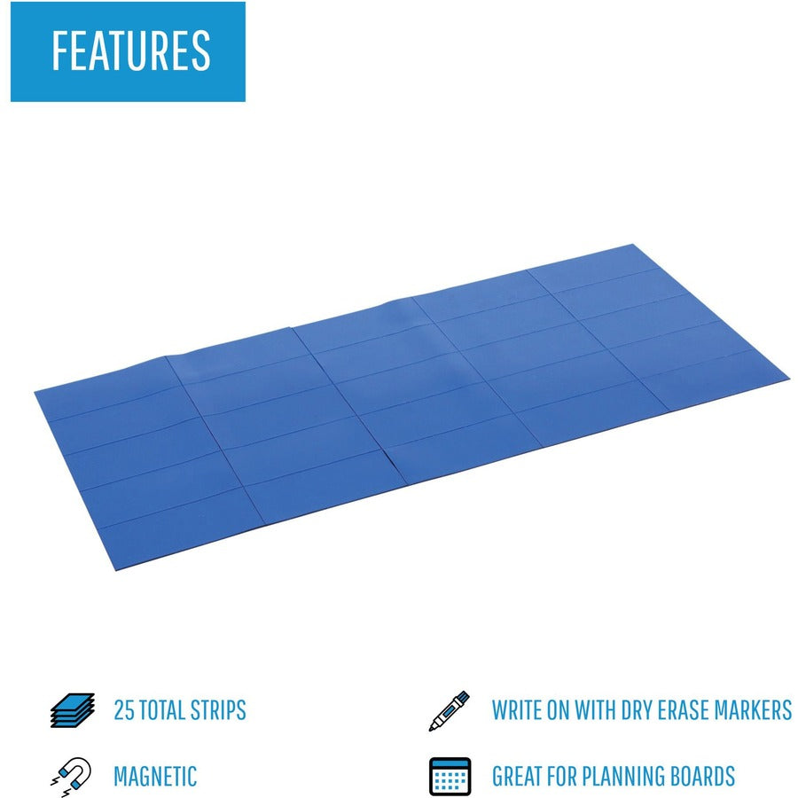MasterVision 2" Magnetic Dry Erase Strips - 0.88" Length x 2" Width - For Board, Color Coding - 25 / Pack - Blue