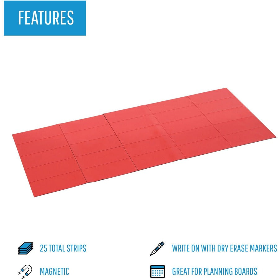 MasterVision 2" Magnetic Dry Erase Strips - 0.88" Length x 2" Width - For Board, Color Coding - 25 / Pack - Red