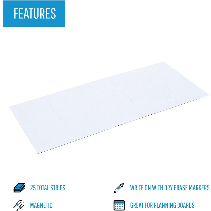 MasterVision 2" Magnetic Dry Erase Strips - 0.88" Length x 2" Width - For Board, Color Coding - 25 / Pack - White