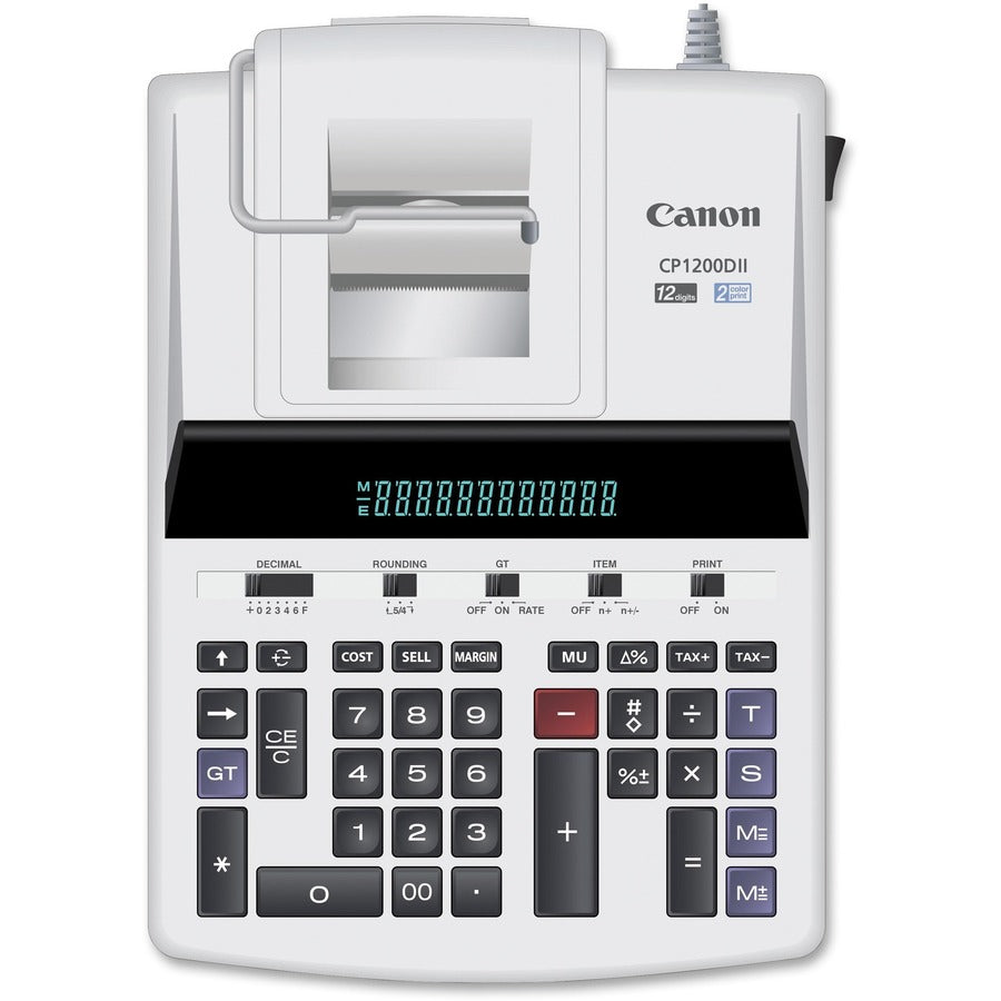 Canon CP1200DII Commercial Desktop Calculator - Dual Color Print - 4.3 lps - 4-Key Memory, Heavy Duty, Kickstand, Easy-to-read Display, Extra Large Display, Item Count, Independent Memory - 12 Digits - Fluorescent - AC Supply Powered - 5.8" x 11" x 1