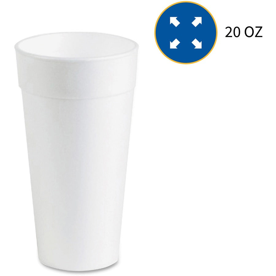Genuine Joe 20 oz Foam Cups - 500 / Carton - White - Styrofoam - Hot Drink, Cold Drink