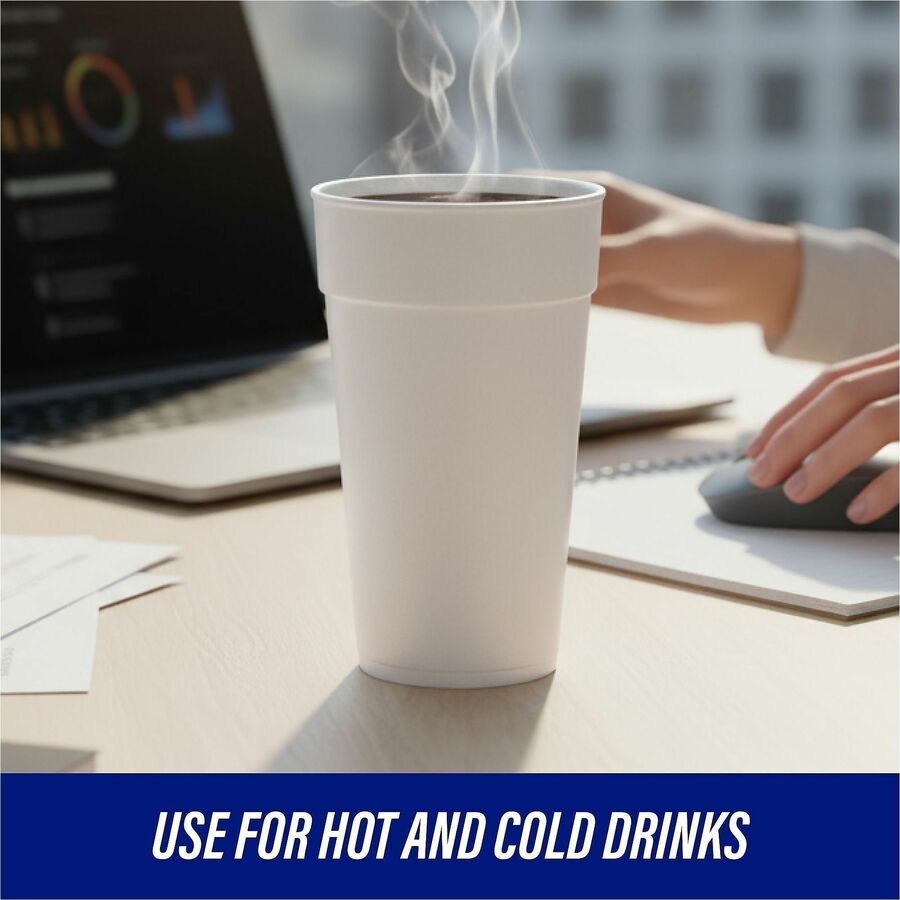 Genuine Joe 24 oz Foam Cups - 300 / Carton - White - Styrofoam - Hot Drink, Cold Drink