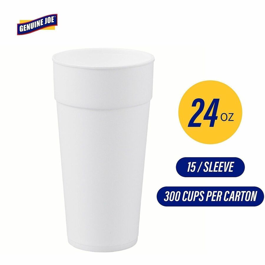 Genuine Joe 24 oz Foam Cups - 300 / Carton - White - Styrofoam - Hot Drink, Cold Drink