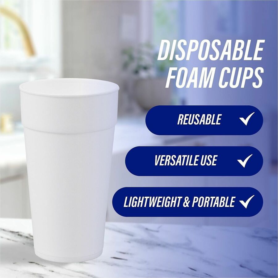 Genuine Joe 24 oz Foam Cups - 300 / Carton - White - Styrofoam - Hot Drink, Cold Drink