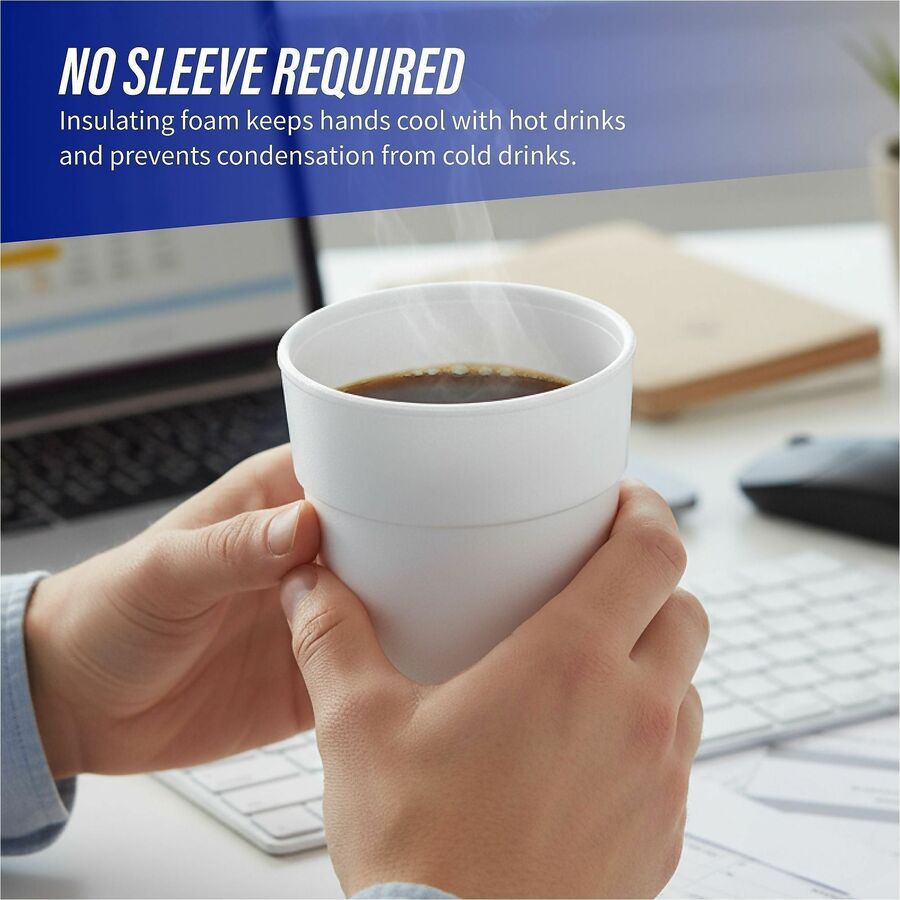Genuine Joe 24 oz Foam Cups - 300 / Carton - White - Styrofoam - Hot Drink, Cold Drink
