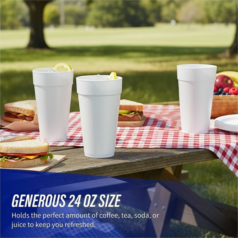 Genuine Joe 24 oz Foam Cups - 300 / Carton - White - Styrofoam - Hot Drink, Cold Drink