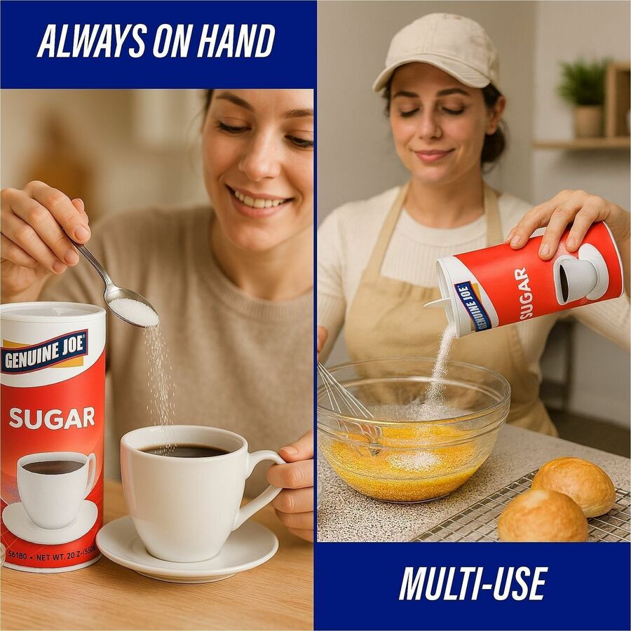 Genuine Joe Sugar - Canister - 20 oz (567 g) - Natural Sweetener - 8/Carton - 3 Per Packet