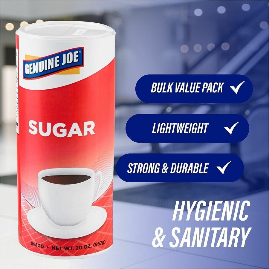 Genuine Joe Sugar - Canister - 20 oz (567 g) - Natural Sweetener - 8/Carton - 3 Per Packet