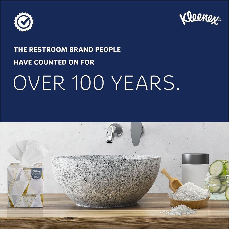 Kleenex Professional Naturals Facial Tissue Cube for Business - 8.30" x 7.80" - White - Fiber - Soft - For Restroom - 90 Per Box - 36 / Carton