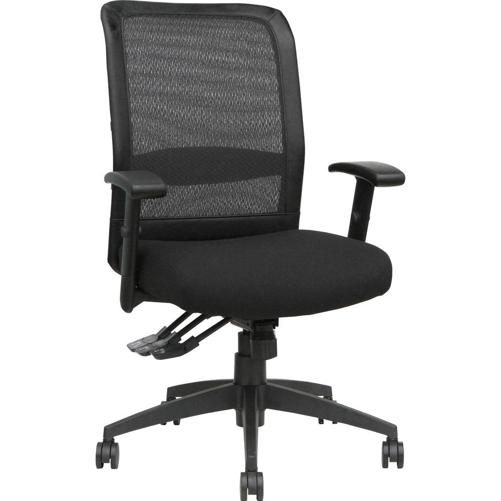 Lorell Executive High-Back Mesh Multifunction Office Chair - Black Fabric Seat - Black Back - Steel Frame - 5-star Base - Black - 1 Each - 