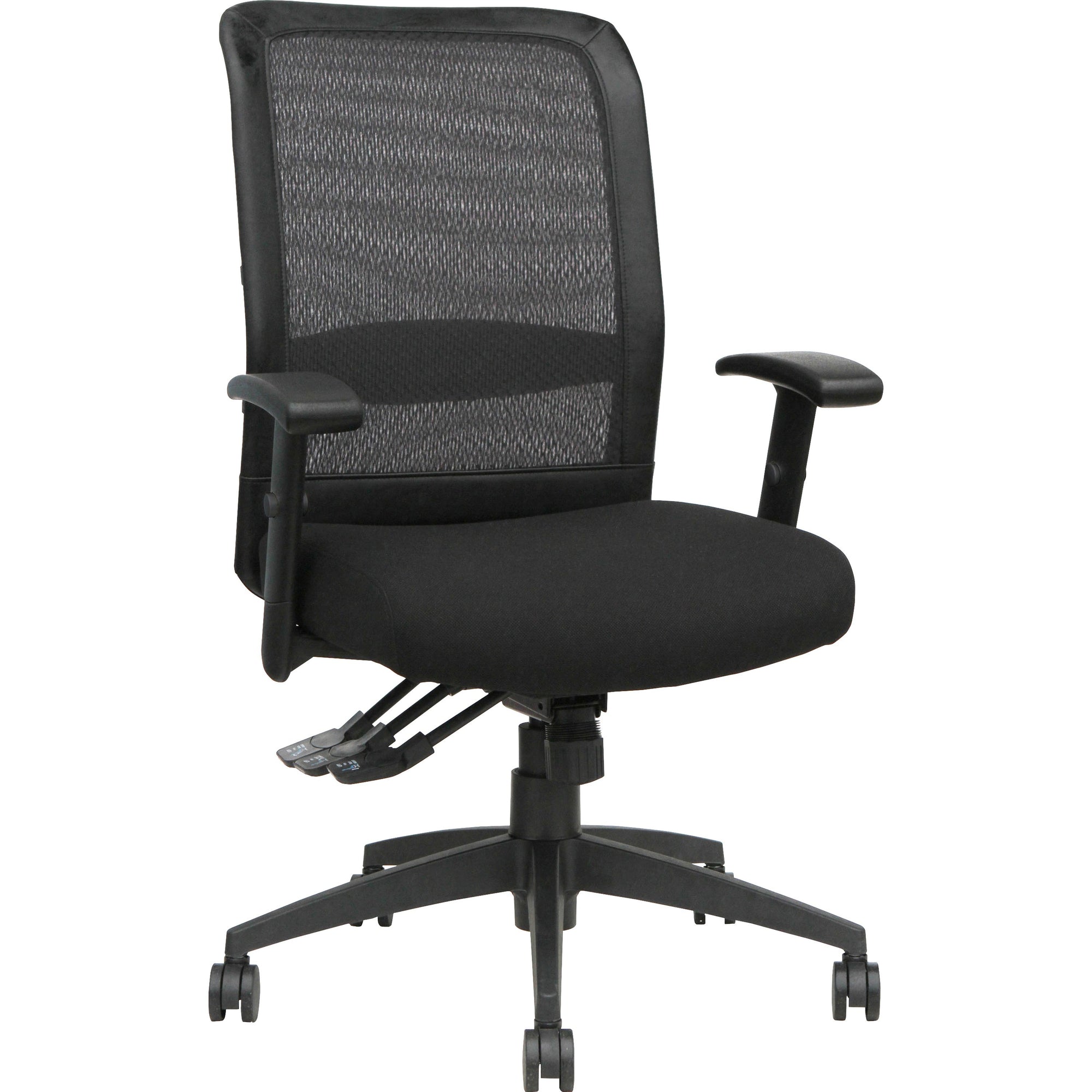 Lorell Executive High-Back Mesh Multifunction Office Chair - Black Fabric Seat - Black Back - Steel Frame - 5-star Base - Black - 1 Each - 