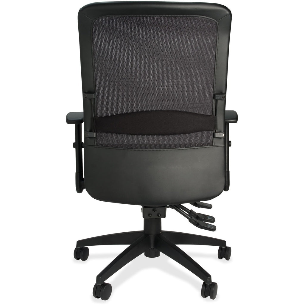 Lorell Executive High-Back Mesh Multifunction Office Chair - Black Fabric Seat - Black Back - Steel Frame - 5-star Base - Black - 1 Each - 