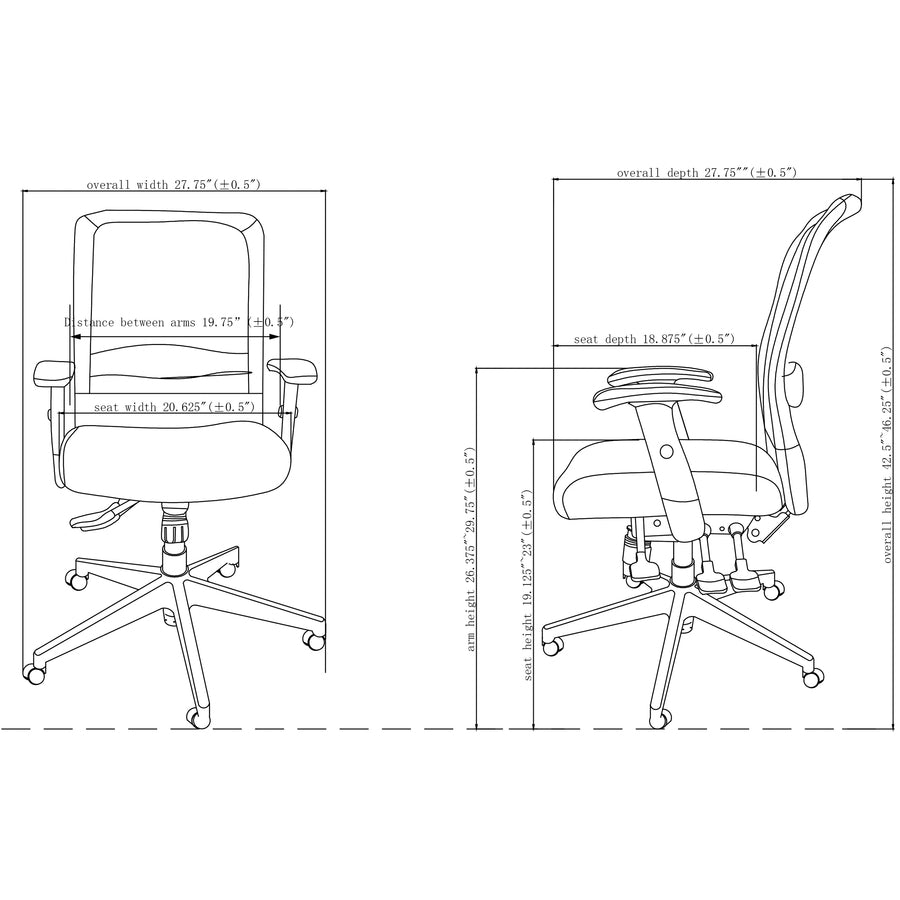 Lorell Executive High-Back Mesh Multifunction Office Chair - Black Fabric Seat - Black Back - Steel Frame - 5-star Base - Black - 1 Each - 