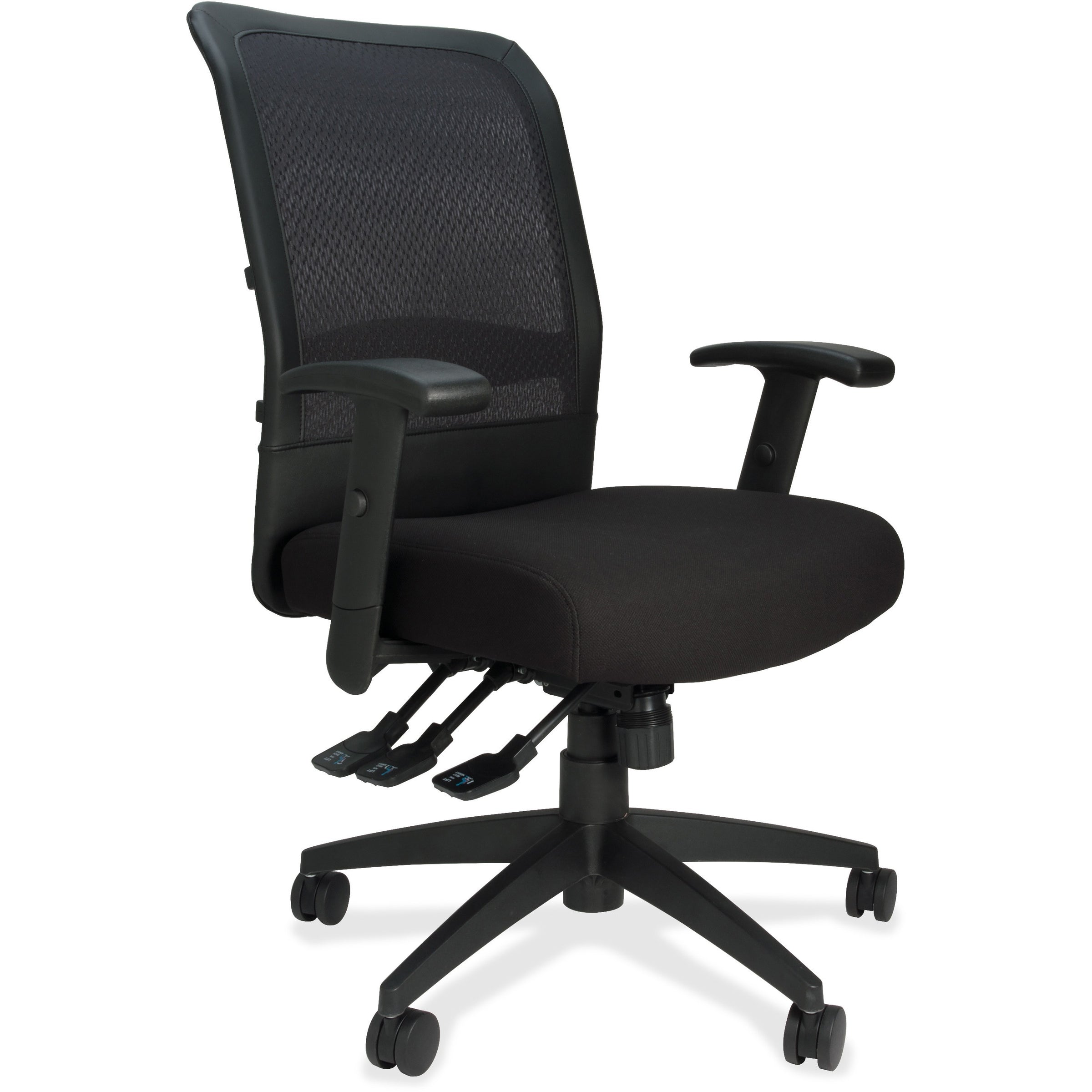 Lorell Executive High-Back Mesh Multifunction Office Chair - Black Fabric Seat - Black Back - Steel Frame - 5-star Base - Black - 1 Each - 