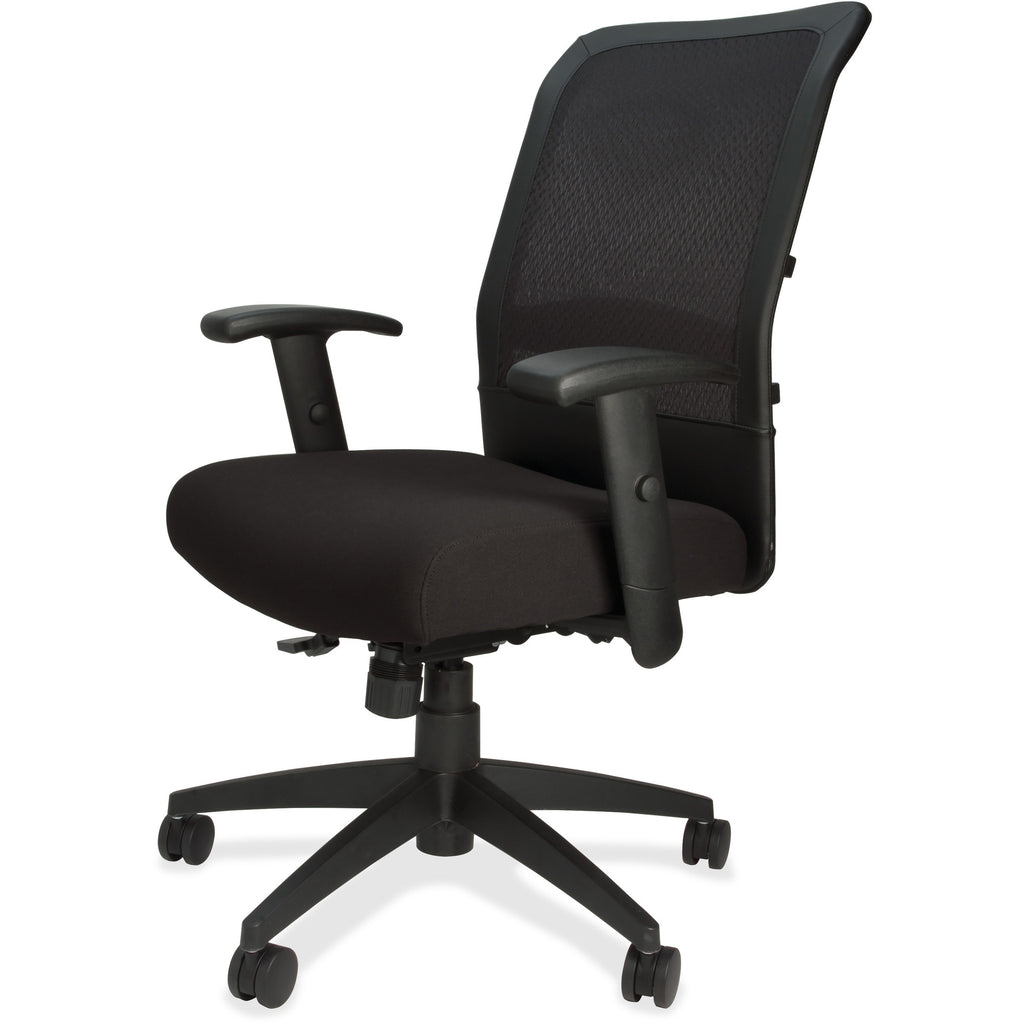 Lorell Executive High-Back Mesh Multifunction Office Chair - Black Fabric Seat - Black Back - Steel Frame - 5-star Base - Black - 1 Each - 