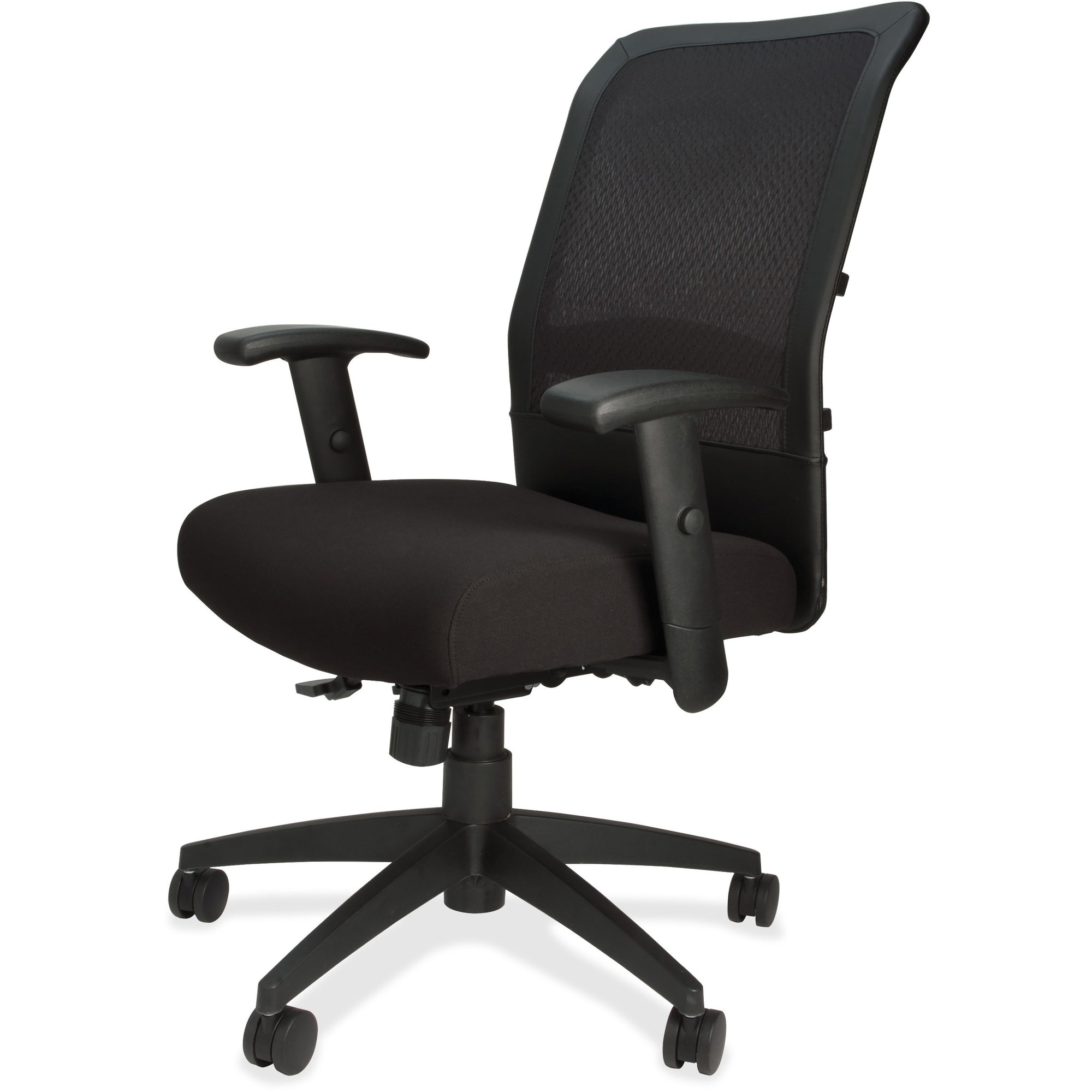 Lorell Executive High-Back Mesh Multifunction Office Chair - Black Fabric Seat - Black Back - Steel Frame - 5-star Base - Black - 1 Each - 